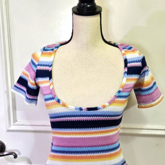 Princess Polly Blue/Pink Multi-Color Striped Bodycon Mini Dress, Size 6 - Picture 11 of 16